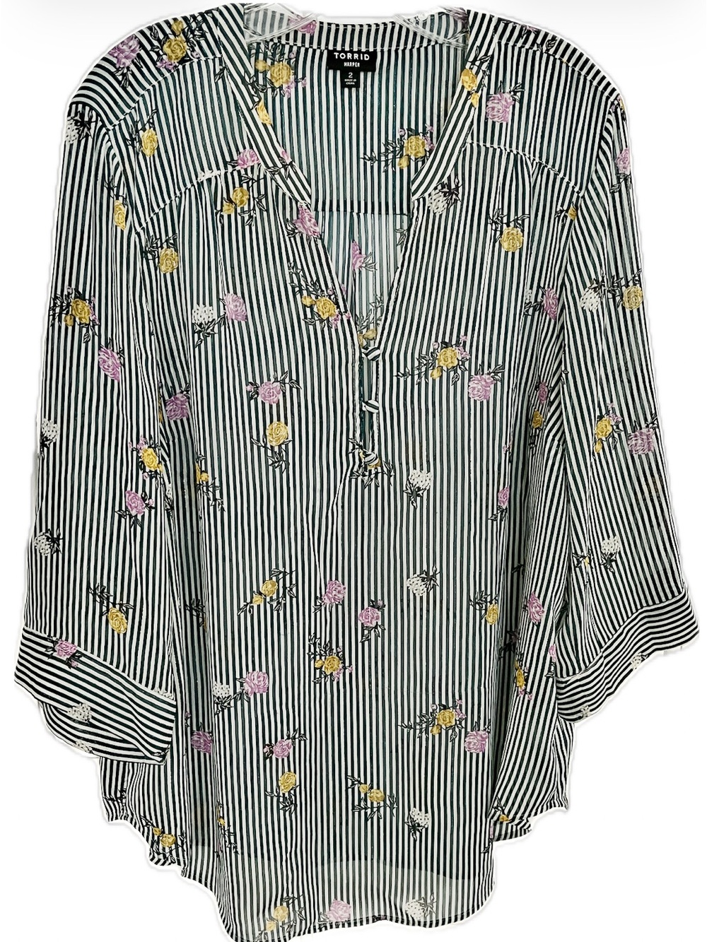 TORRID size 2 equivalent 2X/18-20 Harper Blouse Pinstripe Floral